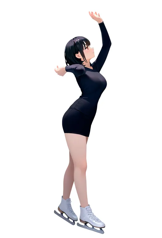 masterpiece, best quality, newest, absurdres, highres, safe, figure_skating, 1girl, solo, full_body, simple_background — by k3scat, made with ComfyUI