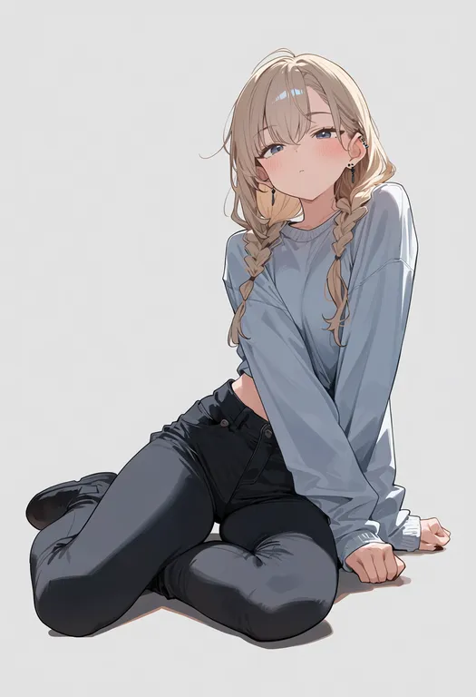 masterpiece, best quality, score_7, safe, on floor, 1girl, solo, simple background — by k3scat, made with ComfyUI