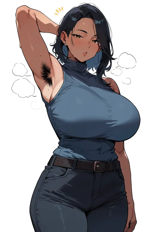 masterpiece, best quality, score_7, safe, armpit hair, 1girl, solo, simple background — by k3scat, made with ComfyUI