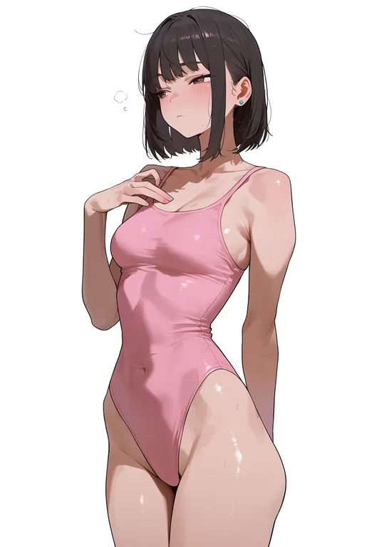 masterpiece, best quality, score_7, safe, pink leotard, 1girl, solo, simple background — by k3scat, made with ComfyUI