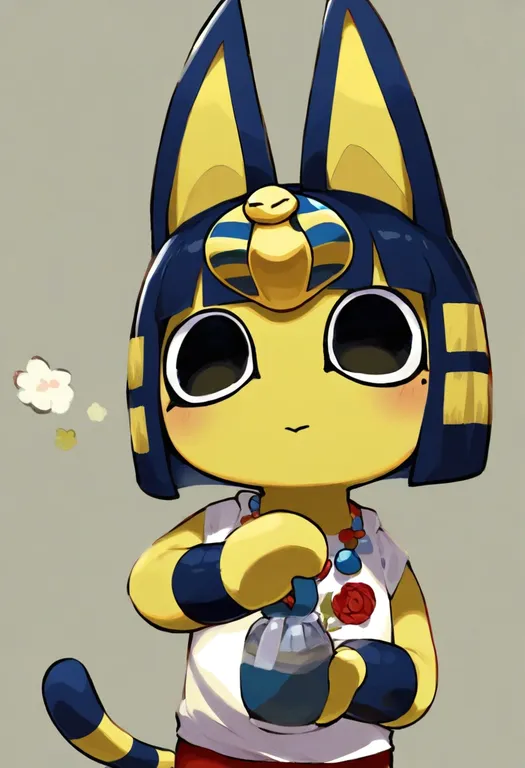 masterpiece, best quality, general, ankha (animal crossing), animal crossing, solo, upper body, simple background — by k3scat, made with ComfyUI