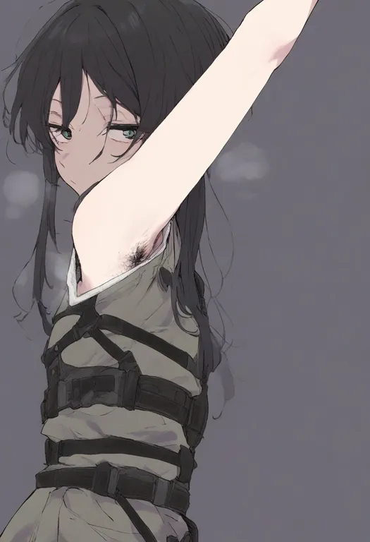 masterpiece, best quality, general, armpit hair, 1girl, solo, simple background — by k3scat, made with ComfyUI