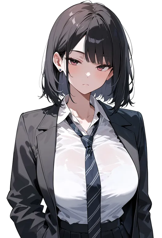 masterpiece, best quality, score_7, safe, loose necktie, 1girl, solo, upper body, simple background — by k3scat, made with ComfyUI