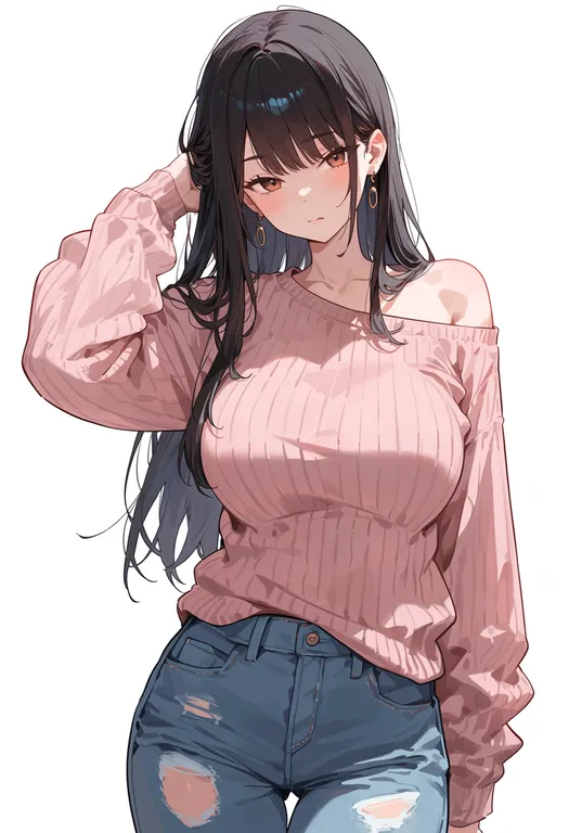 masterpiece, best quality, score_7, safe, single bare shoulder, 1girl, solo, simple background — by k3scat, made with ComfyUI