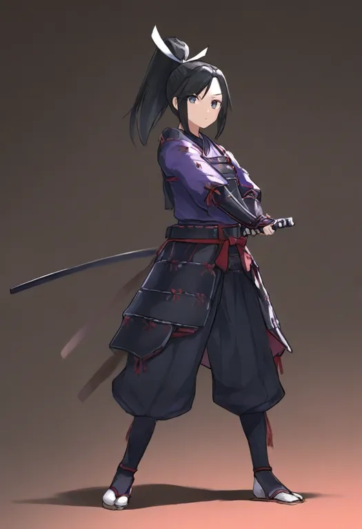 masterpiece, best quality, general, samurai, 1girl, solo, full body, simple background — by k3scat, made with ComfyUI