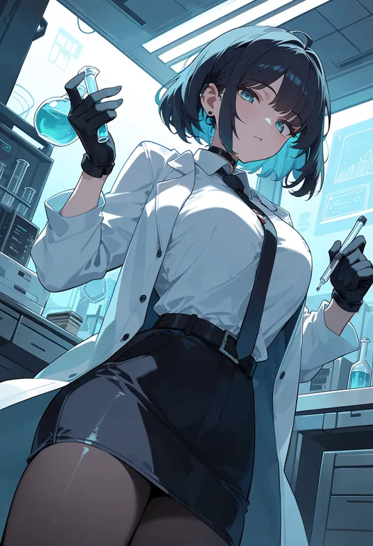 masterpiece, best quality, score_7, safe, laboratory, 1girl, solo — by k3scat, made with ComfyUI