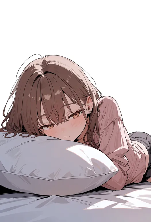masterpiece, best quality, score_7, safe, on bed, 1girl, solo, simple background — by k3scat, made with ComfyUI