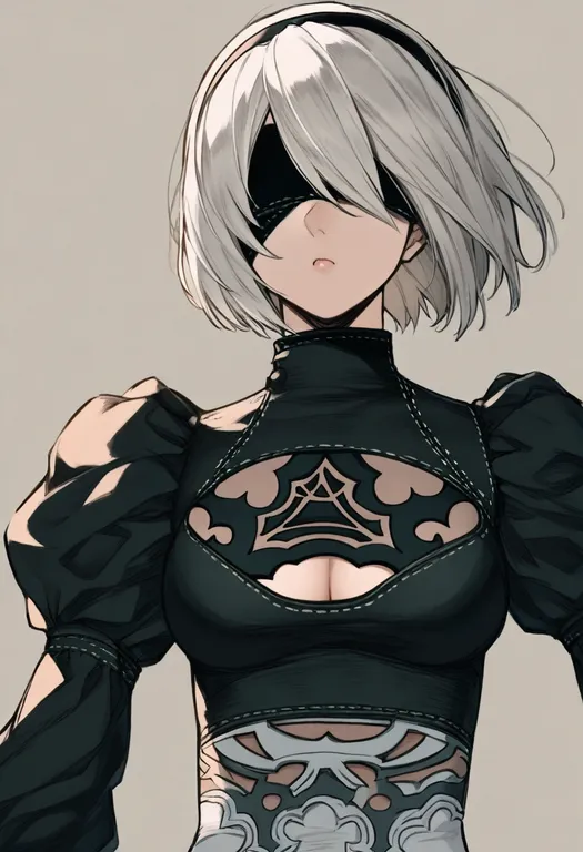 masterpiece, best quality, general, 2b (nier:automata), nier:automata, solo, upper body, simple background — by k3scat, made with ComfyUI