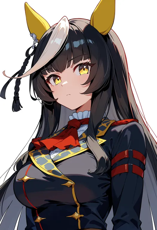 masterpiece, best quality, score_7, safe, calstone light o (umamusume), umamusume, solo, upper body, simple background — by k3scat, made with ComfyUI