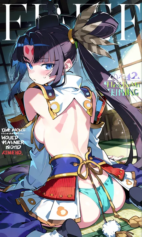 masterpiece, best quality, score_7, 1girl, solo, (ushiwakamaru (fate):0.8), blue eyes, black hair, very long hair… — by 十六夜 攸, made with ComfyUI