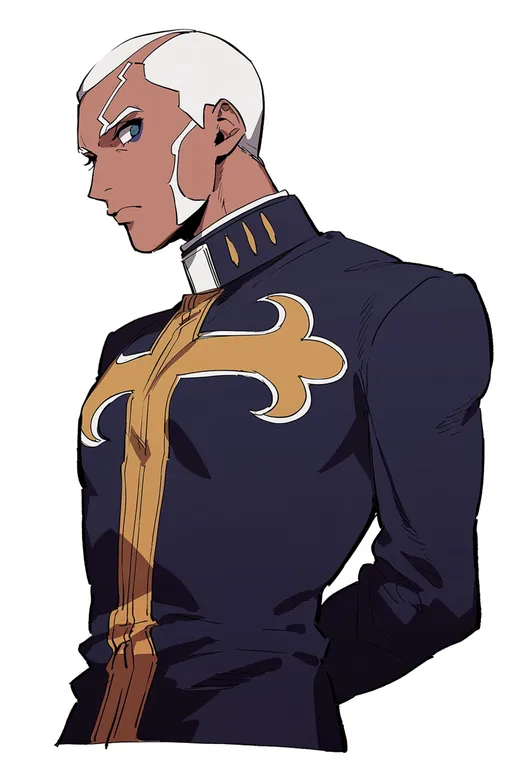 masterpiece, best quality, score_7, safe, enrico pucci, solo, upper body, simple background — by k3scat, made with ComfyUI
