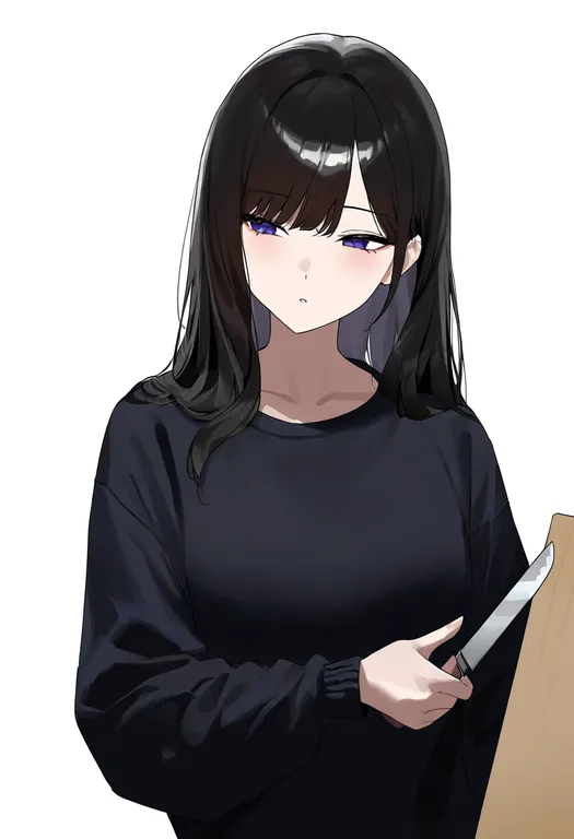 masterpiece, best quality, newest, absurdres, highres, safe, cutting_board, 1girl, solo, upper_body, simple_background — by k3scat, made with ComfyUI