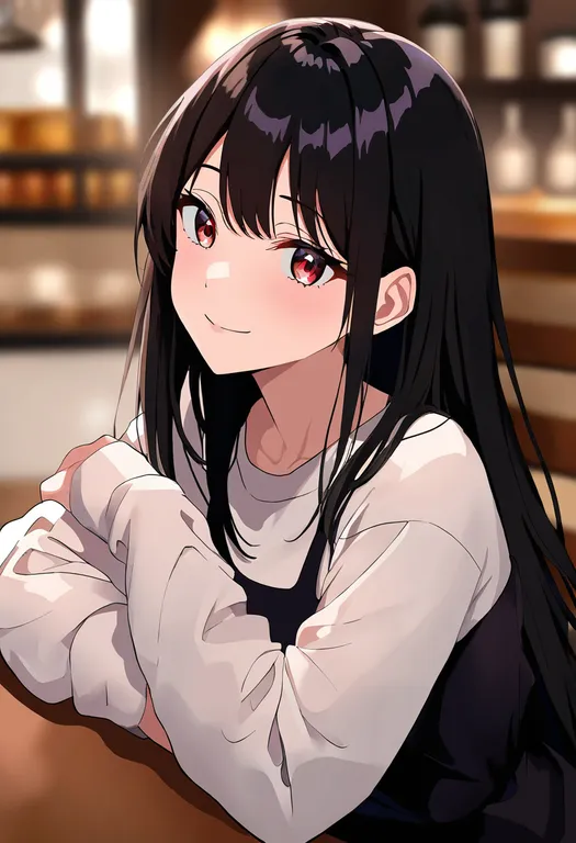 masterpiece, best quality, newest, absurdres, highres, safe, cafe, 1girl, solo, upper_body, simple_background — by k3scat, made with ComfyUI