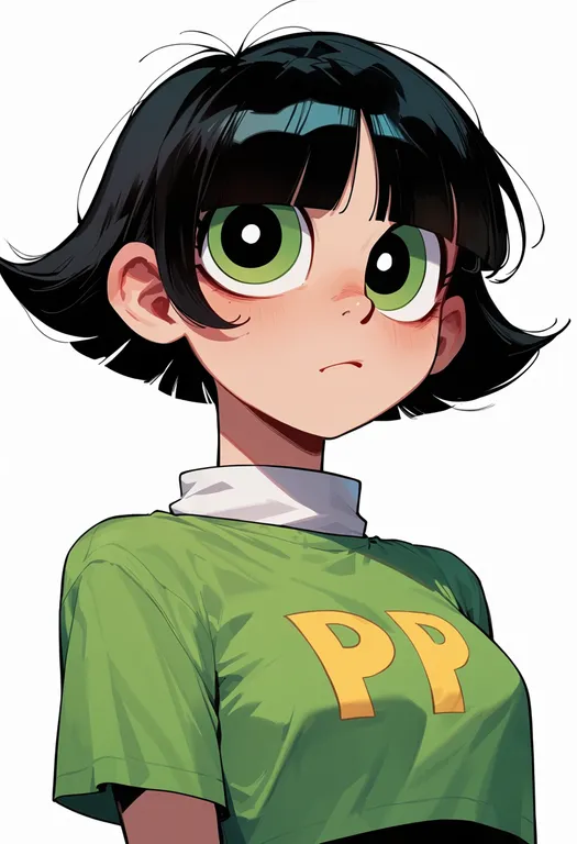 masterpiece, best quality, score_7, safe, buttercup (ppg), solo, upper body, simple background — by k3scat, made with ComfyUI