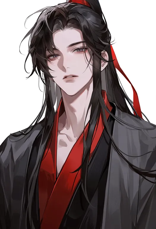 masterpiece, best quality, score_7, safe, wei wuxian (yiling laozu), solo, upper body, simple background — by k3scat, made with ComfyUI