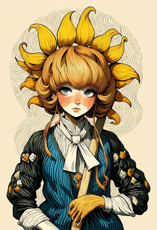 masterpiece, best quality, score_7, safe, sunflowers (van gogh), solo, simple background — by k3scat, made with ComfyUI