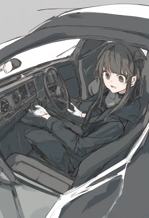 masterpiece, best quality, general, steering wheel, 1girl, solo, simple background — by k3scat, made with ComfyUI