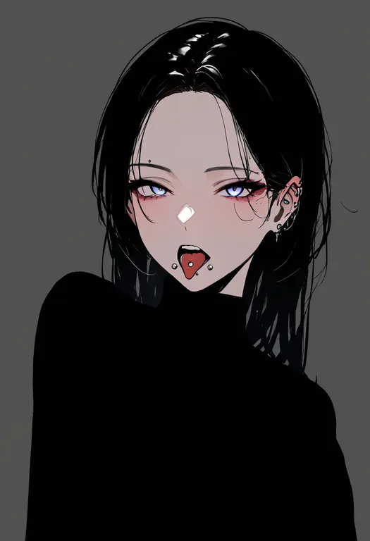 masterpiece, best quality, newest, absurdres, highres, safe, tongue_piercing, 1girl, solo, upper_body, simple_background — by k3scat, made with ComfyUI