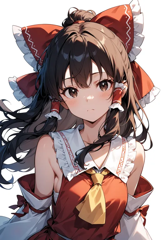 masterpiece, best quality, score_7, safe, hakurei reimu (pc-98), solo, upper body, simple background — by k3scat, made with ComfyUI