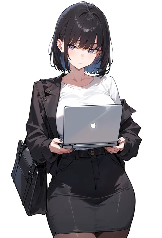 masterpiece, best quality, score_7, safe, laptop, 1girl, solo, simple background — by k3scat, made with ComfyUI
