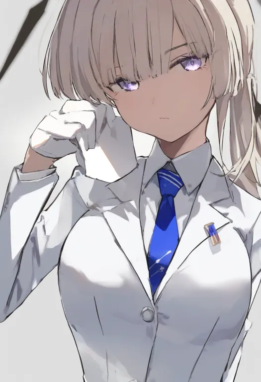 masterpiece, best quality, general, white suit, 1girl, solo, simple background — by k3scat, made with ComfyUI