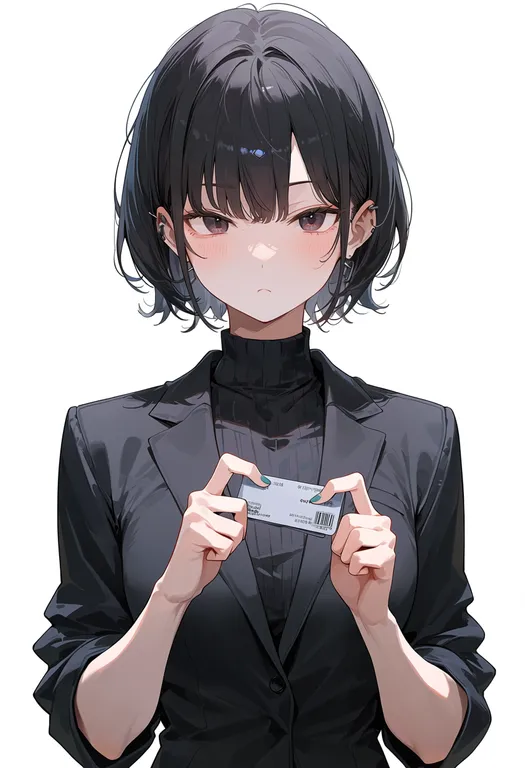 masterpiece, best quality, score_7, safe, credit card, 1girl, solo, upper body, simple background — by k3scat, made with ComfyUI