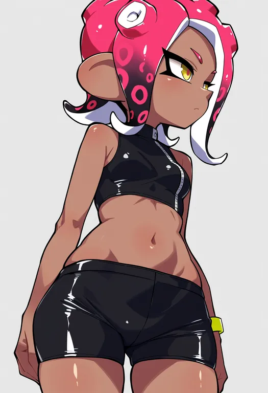 masterpiece, best quality, score_7, safe, splatoon 2: octo expansion, solo, simple background — by k3scat, made with ComfyUI