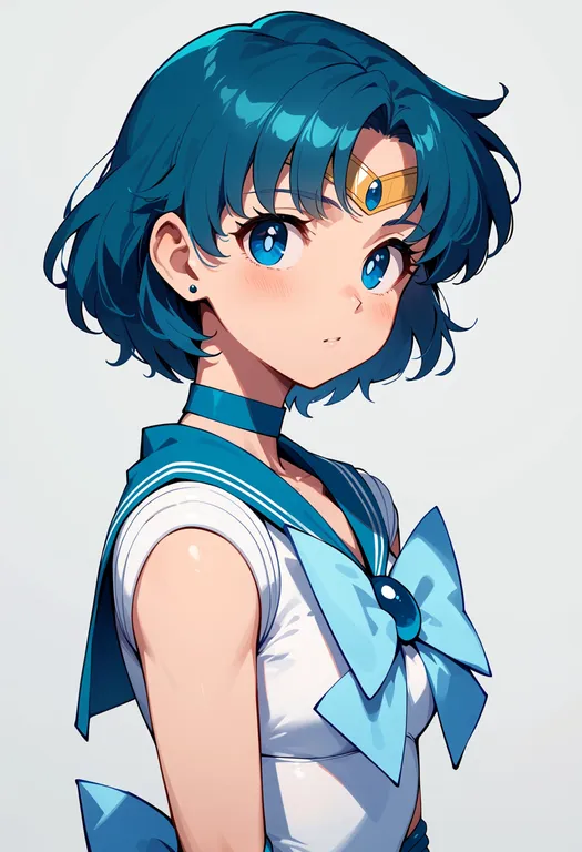 masterpiece, best quality, score_7, safe, sailor mercury, solo, upper body, simple background — by k3scat, made with ComfyUI
