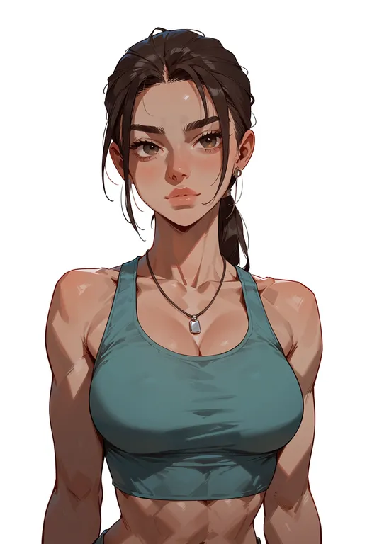 masterpiece, best quality, score_7, safe, lara croft, solo, upper body, simple background — by k3scat, made with ComfyUI