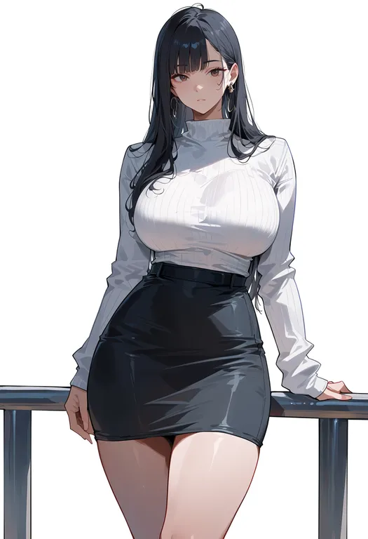 masterpiece, best quality, score_7, safe, hand on railing, 1girl, solo, simple background — by k3scat, made with ComfyUI