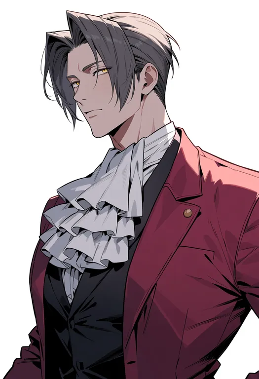 masterpiece, best quality, score_7, safe, miles edgeworth, solo, upper body, simple background — by k3scat, made with ComfyUI