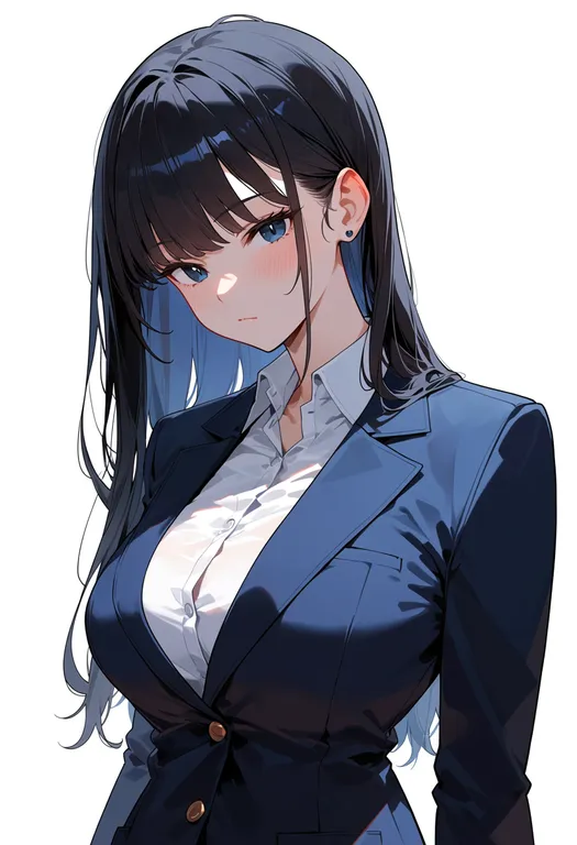 masterpiece, best quality, score_7, safe, blazer, 1girl, solo, upper body, simple background — by k3scat, made with ComfyUI