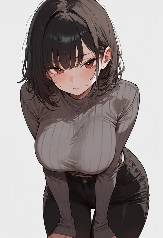 masterpiece, best quality, score_7, safe, single tear, 1girl, solo, simple background — by k3scat, made with ComfyUI