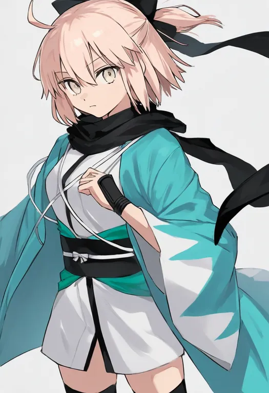 masterpiece, best quality, general, okita souji (koha-ace), koha-ace, solo, upper body, simple background — by k3scat, made with ComfyUI