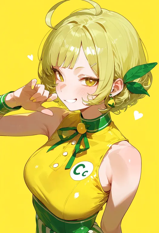 masterpiece, best quality, score_7, safe, c.c. lemon, solo, upper body, simple background — by k3scat, made with ComfyUI