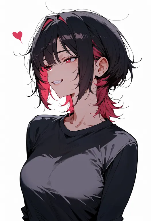 masterpiece, best quality, score_7, safe, teeth, 1girl, solo, simple background — by k3scat, made with ComfyUI