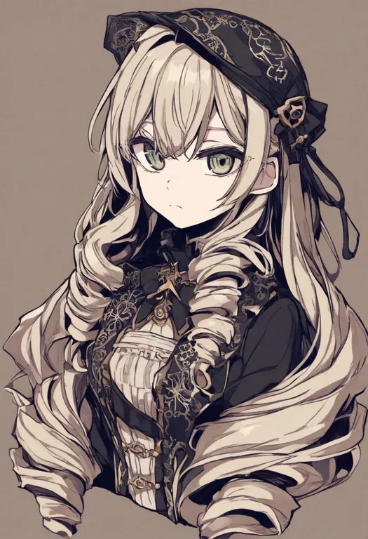 masterpiece, best quality, general, drill hair, 1girl, solo, portrait, simple background — by k3scat, made with ComfyUI