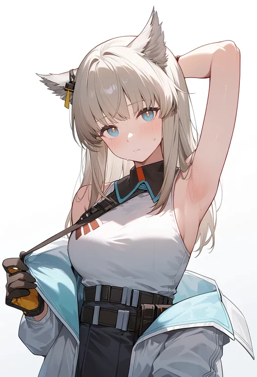 masterpiece, best quality, score_7, safe, perlica (arknights), arknights, solo, upper body, simple background — by k3scat, made with ComfyUI