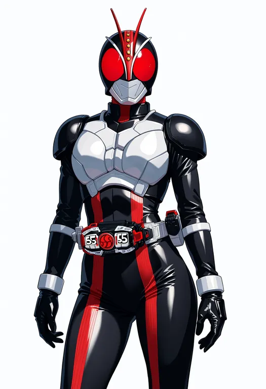 masterpiece, best quality, score_7, safe, kamen rider 555, solo, simple background — by k3scat, made with ComfyUI