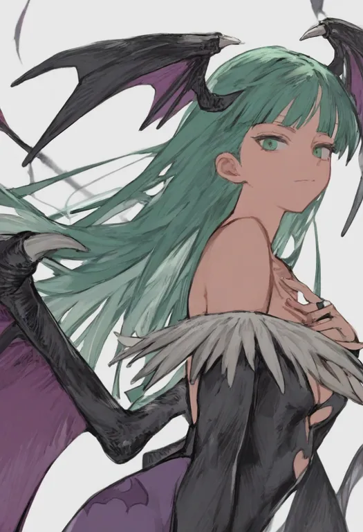 masterpiece, best quality, general, morrigan aensland, darkstalkers, solo, upper body, simple background — by k3scat, made with ComfyUI