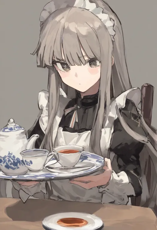 masterpiece, best quality, general, tea set, 1girl, solo, upper body, simple background — by k3scat, made with ComfyUI