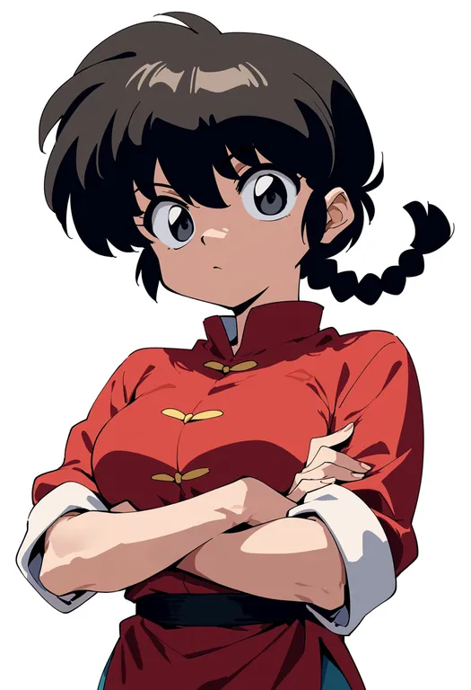 masterpiece, best quality, score_7, safe, p-chan (ranma 1/2), ranma 1/2, solo, upper body, simple background — by k3scat, made with ComfyUI