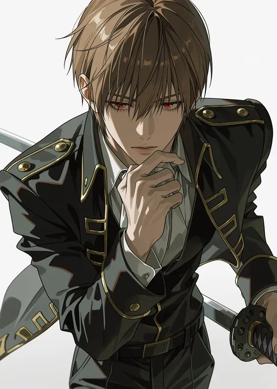 masterpiece, best quality, okita sougo, gintama, 1boy, red eyes, hair between eyes, brown hair, short hair… — by chchche, made with ComfyUI