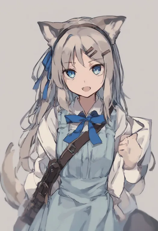 masterpiece, best quality, general, blue ribbon, 1girl, solo, simple background — by k3scat, made with ComfyUI