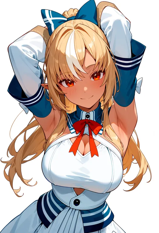 masterpiece, best quality, score_7, safe, shiranui flare (1st costume), solo, upper body, simple background — by k3scat, made with ComfyUI