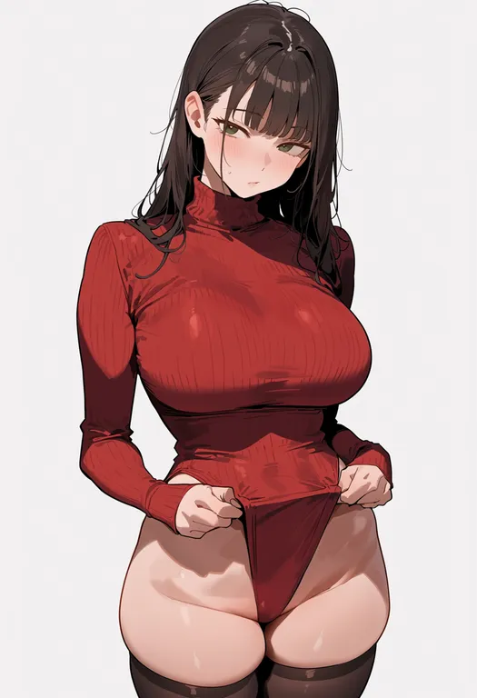 masterpiece, best quality, score_7, safe, red leotard, 1girl, solo, simple background — by k3scat, made with ComfyUI