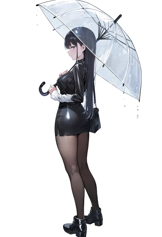 masterpiece, best quality, score_7, safe, transparent umbrella, 1girl, solo, simple background — by k3scat, made with ComfyUI