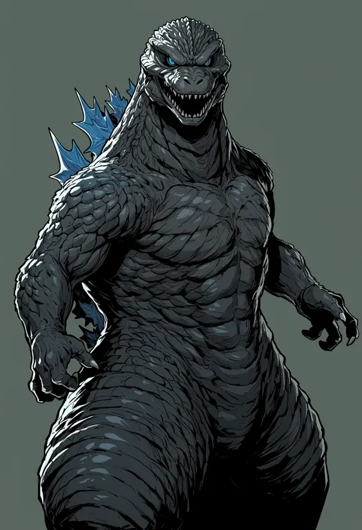 masterpiece, best quality, score_7, safe, godzilla (series), solo, simple background — by k3scat, made with ComfyUI