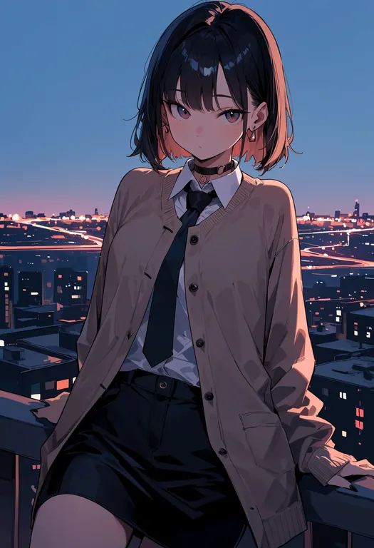 masterpiece, best quality, score_7, safe, city lights, 1girl, solo, simple background — by k3scat, made with ComfyUI
