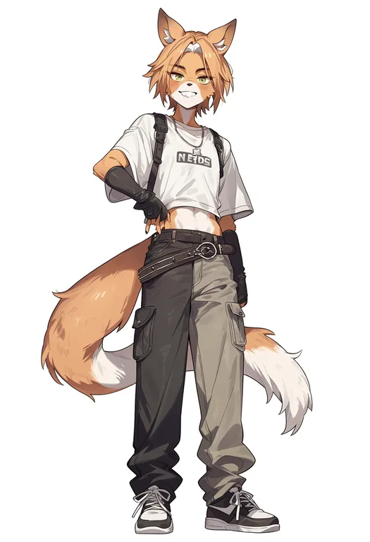 masterpiece, best quality, score_7, safe, minnesota wild, solo, full body, simple background — by k3scat, made with ComfyUI